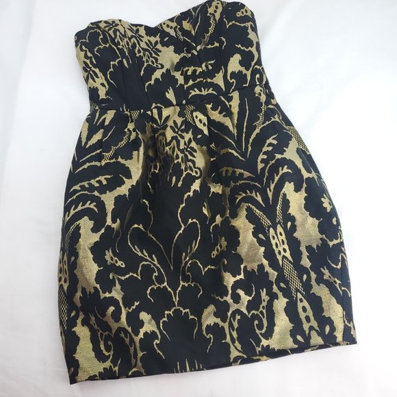 H&M Womens Gold Black Semi Sweetheart Neck Strapless Fully Lined Tube Dress Sz 8 - Picture 1 of 14